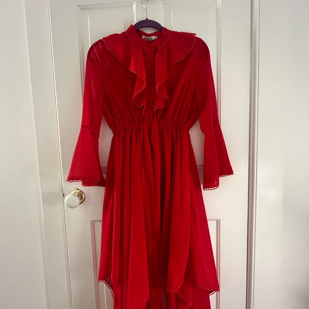 Red Asymmetrical Ruffled Sundress